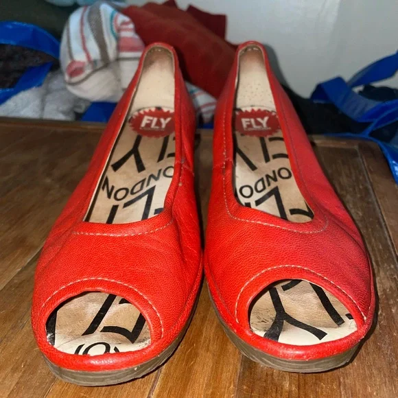 Fly London Red Wedge Shoes with Chunky Heel Staple Eclectic Bold Gently Used - Picture 9 of 14